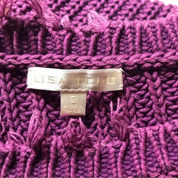 Lisa Todd Shabby Chic Raw-Edge sweater S Purple Pop distressed frayed - Picture 4 of 5